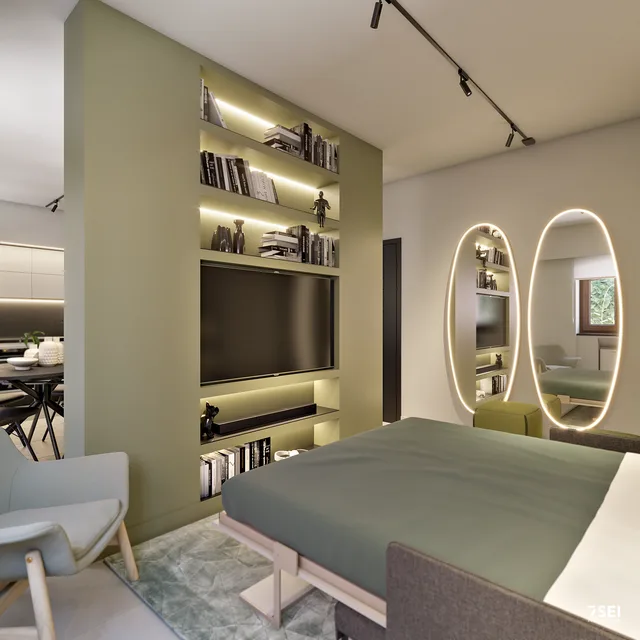 Monolocale Azuni C — Scena Letto Aperto